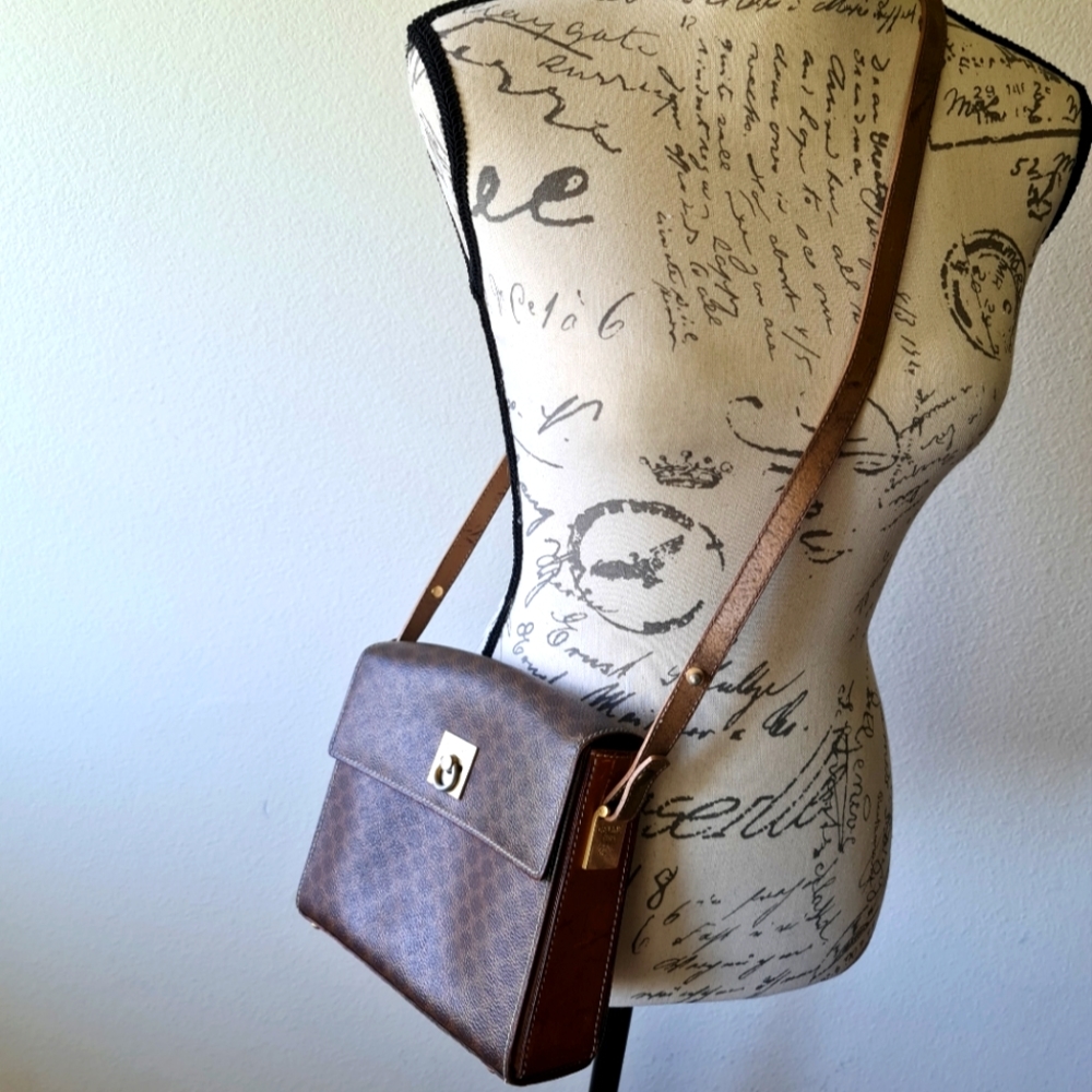 Celine Vintage Macadam Shoulder Bag Brown